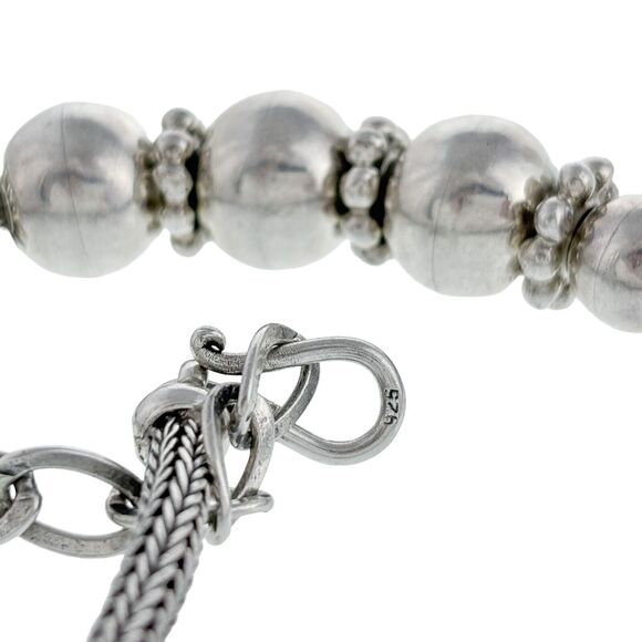 Foxtail Chain Graduated Bead Necklace | Sterling Silver 925 | 19"-21" - Picture 3 of 5
